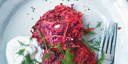 Carrot Beet Fritters with Yogurt Dill Sauce