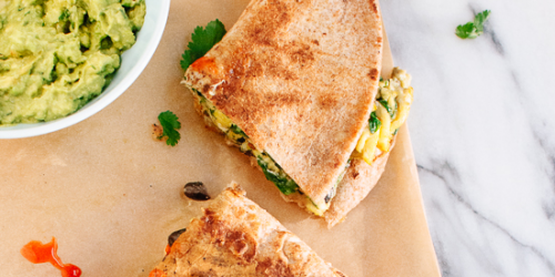 Breakfast Quesadillas with Spinach and Black Beans