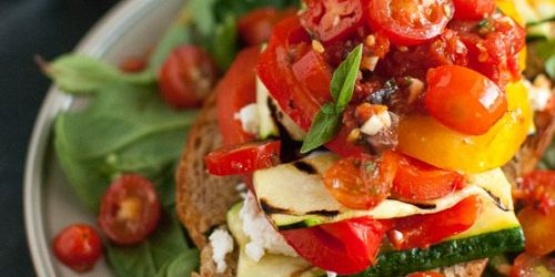 Stacked Tomato & Summer Vegetable Grilled Bread