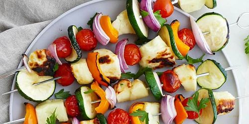 Grilled Vegetable & Halloumi Skewers with Smoky Chipotle Mayo Dip