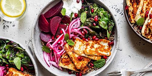 Grilled Halloumi, Beet & Spinach Salad