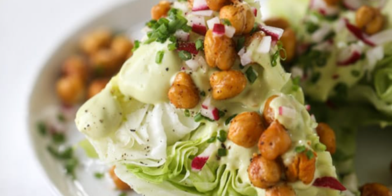 Wedge Salad with Crispy Chickpeas & Avocado Dressing