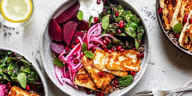 Grilled Halloumi, Beet & Spinach Salad